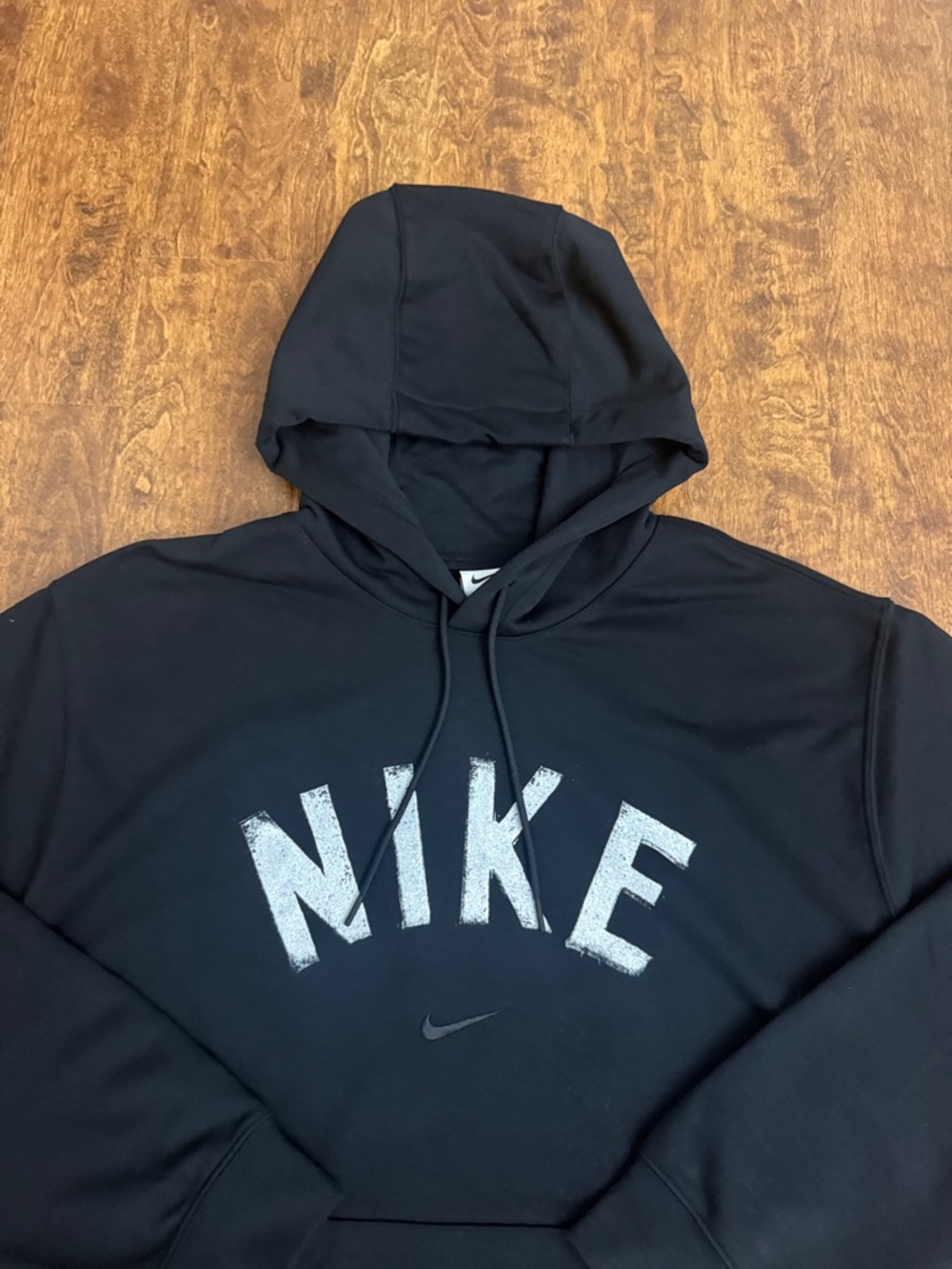 Nike Black Hoodie with White Distressed NIKE Logo Size XXL - Picture 3 of 16
